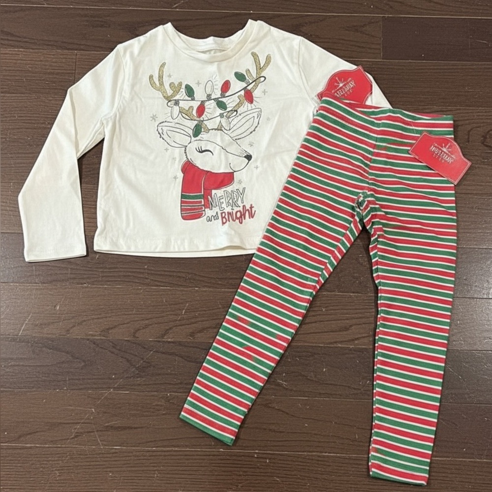 Holiday Time Girls Christmas Reindeer Outfit Set XS 4/5 NWT